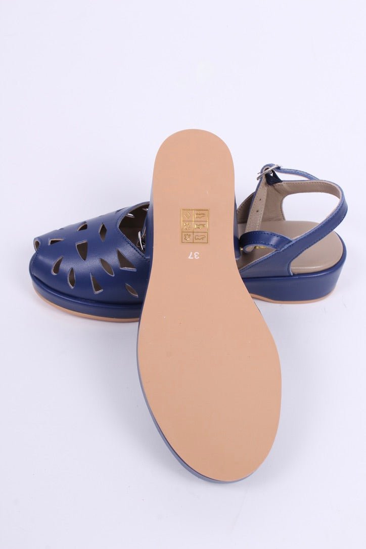 1940s / 50s summer wedge sandals - Navy Blue - Sidse