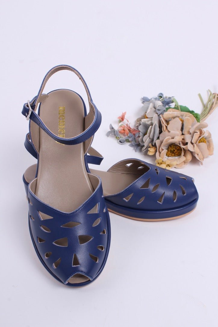 1940s / 50s summer wedge sandals - Navy Blue - Sidse