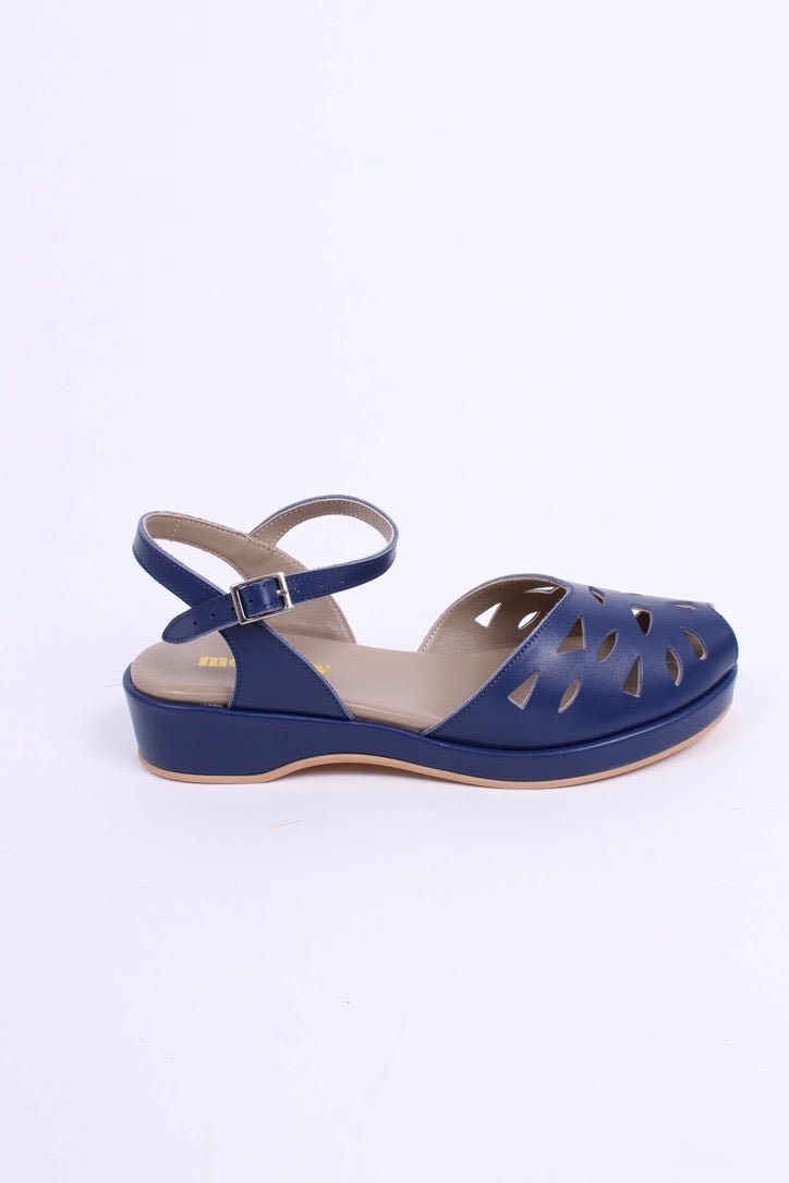 1940s / 50s summer wedge sandals - Navy Blue - Sidse