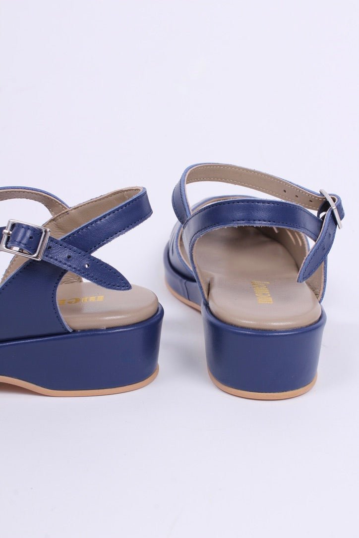 1940s / 50s summer wedge sandals - Navy Blue - Sidse