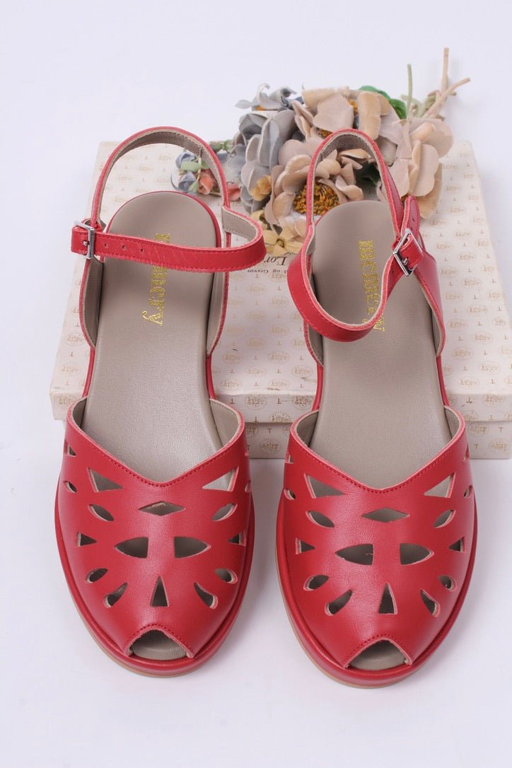 1940s / 50s summer wedge sandals - Red - Sidse