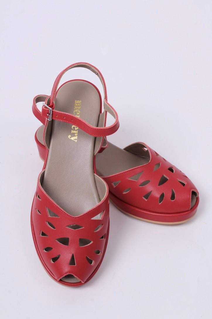 1940s / 50s summer wedge sandals - Red - Sidse