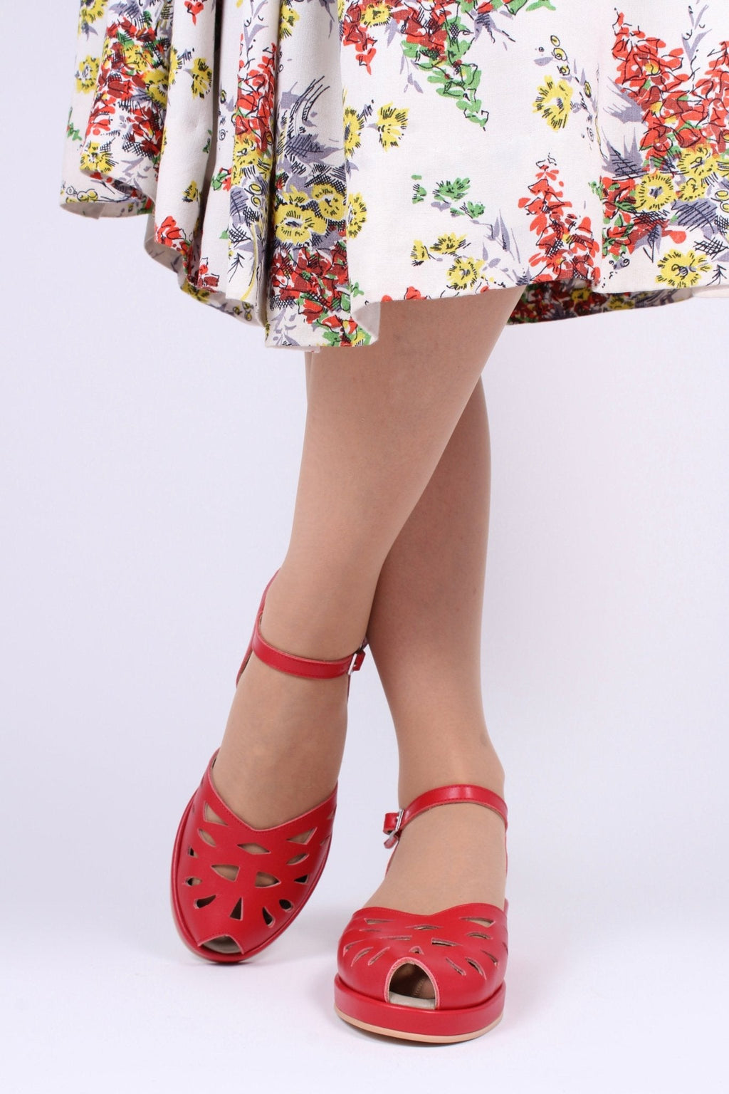 1940s / 50s summer wedge sandals - Red - Sidse