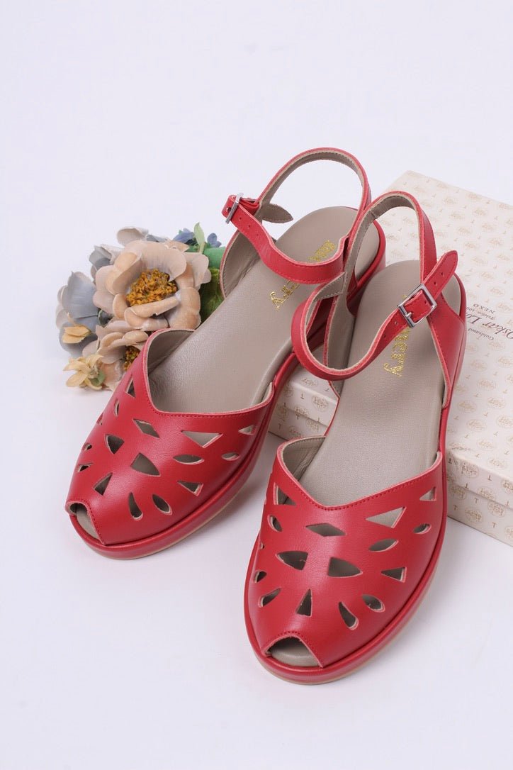 1940s / 50s summer wedge sandals - Red - Sidse