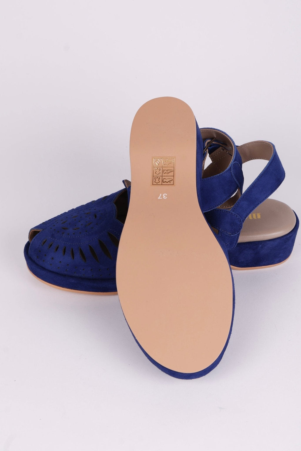 1940s / 50s suede wedge sandals - Blue - Ella