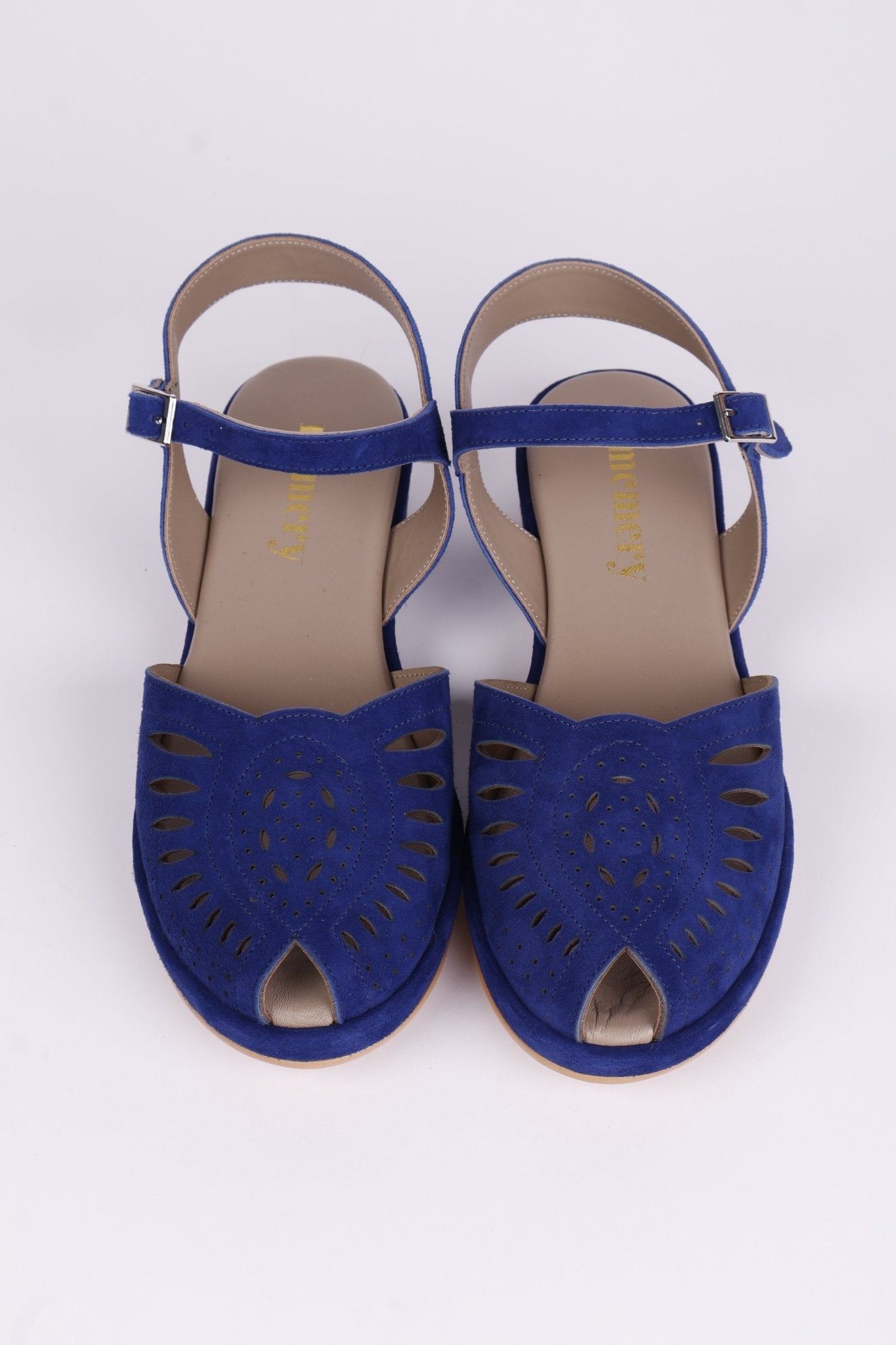 1940s / 50s suede wedge sandals - Blue - Ella