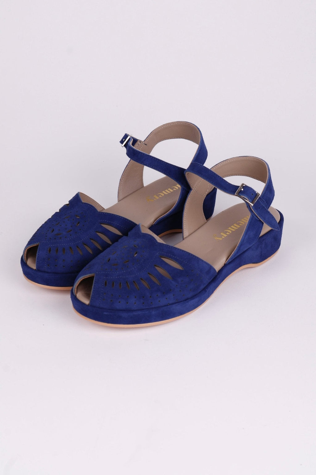 1940s / 50s suede wedge sandals - Blue - Ella