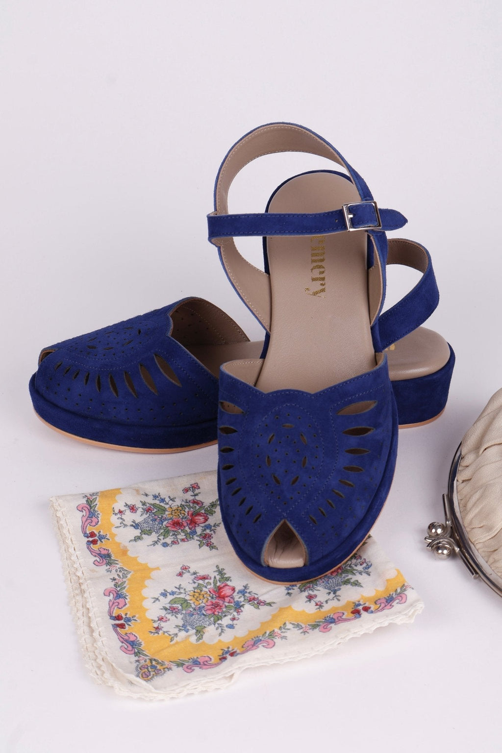 1940s / 50s suede wedge sandals - Blue - Ella