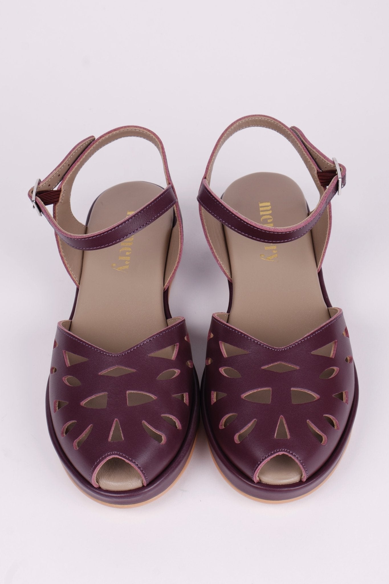1940s / 50s summer wedge sandals - Plum - Sidse