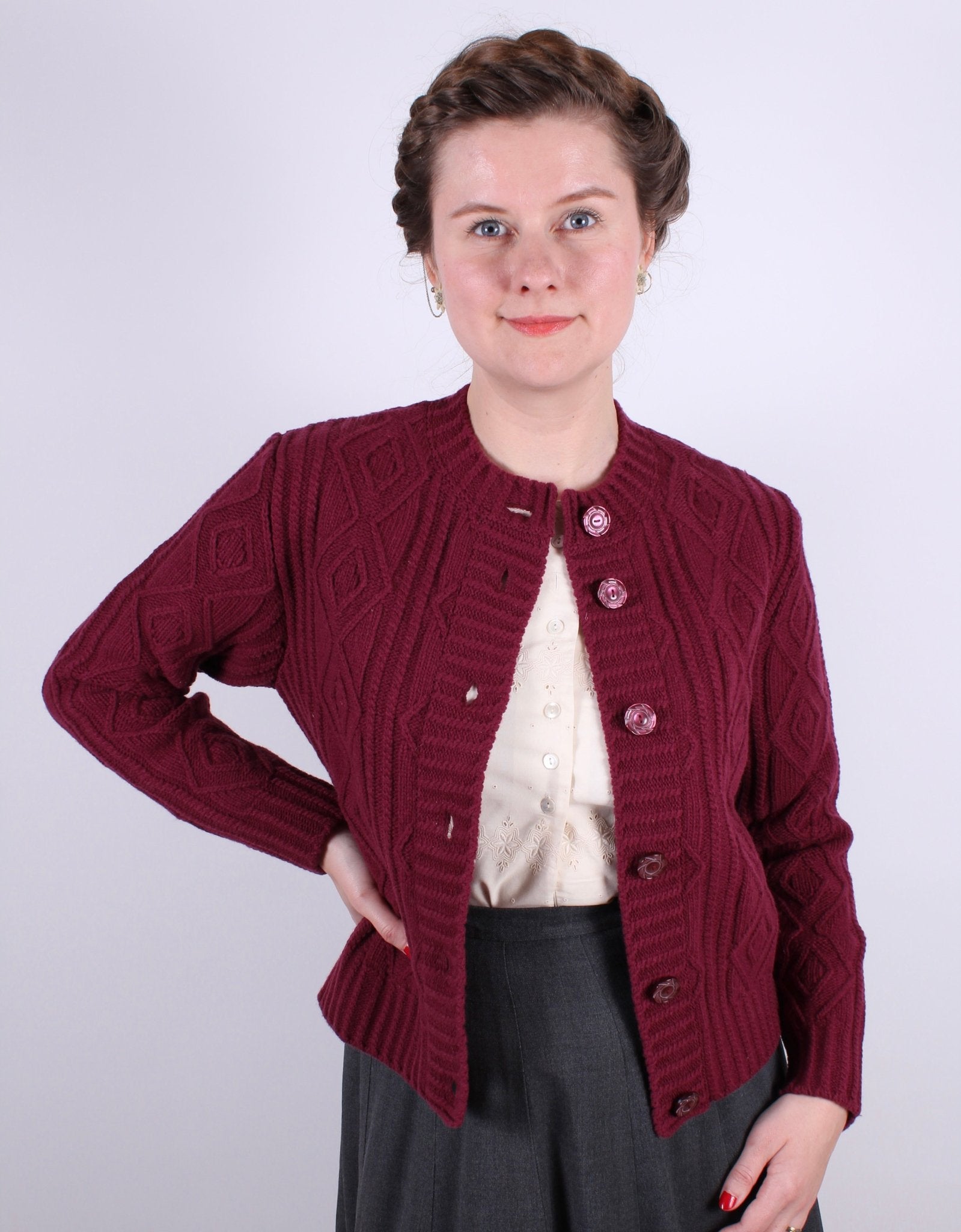 1940s vintage style cardigan - Burgundy red - Ingrid