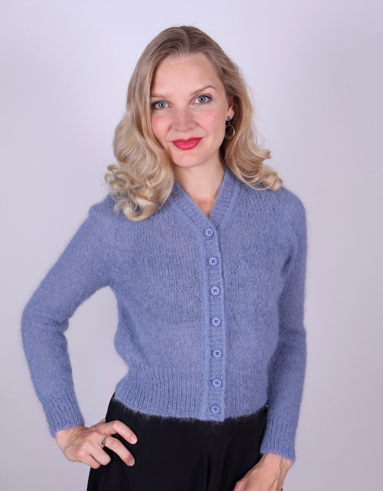 1940s style mohair cardigan - Dusty blue - Lisbeth