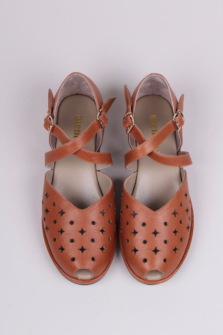 1940s style summer sandals /  wedges - Brown - Norma