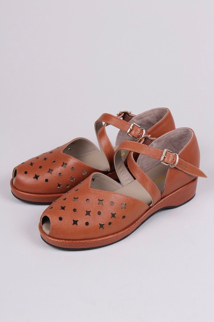 1940s style summer sandals /  wedges - Brown - Norma