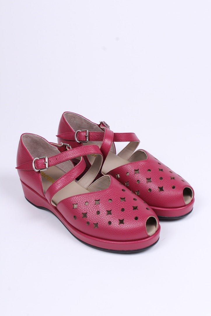 1940s style summer sandals /  wedges - Raspberry - Norma