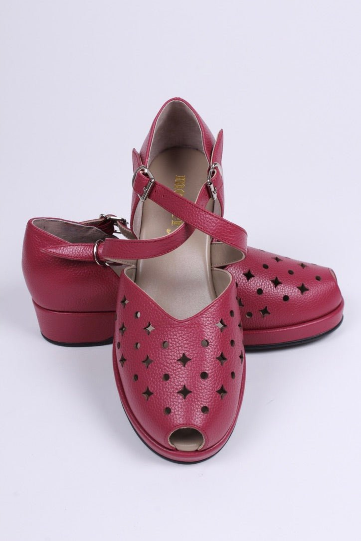 1940s style summer sandals /  wedges - Raspberry - Norma