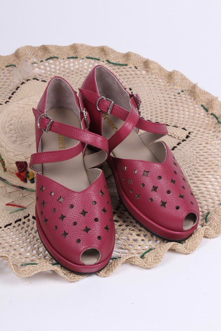 1940s style summer sandals /  wedges - Raspberry - Norma