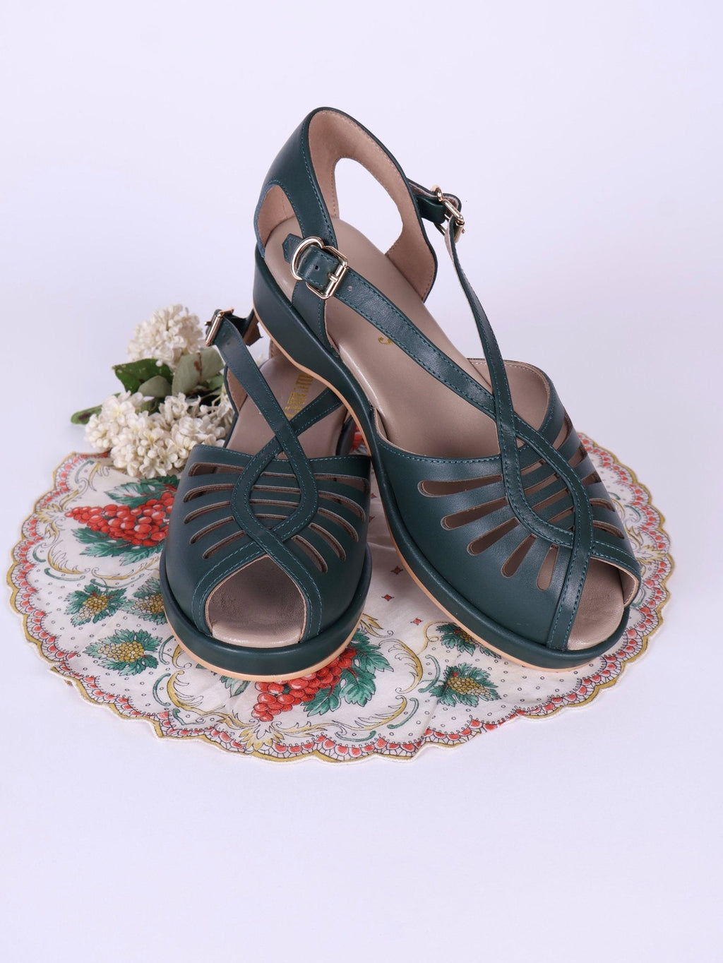 1940s summer sandals - Dark Green - Katharine