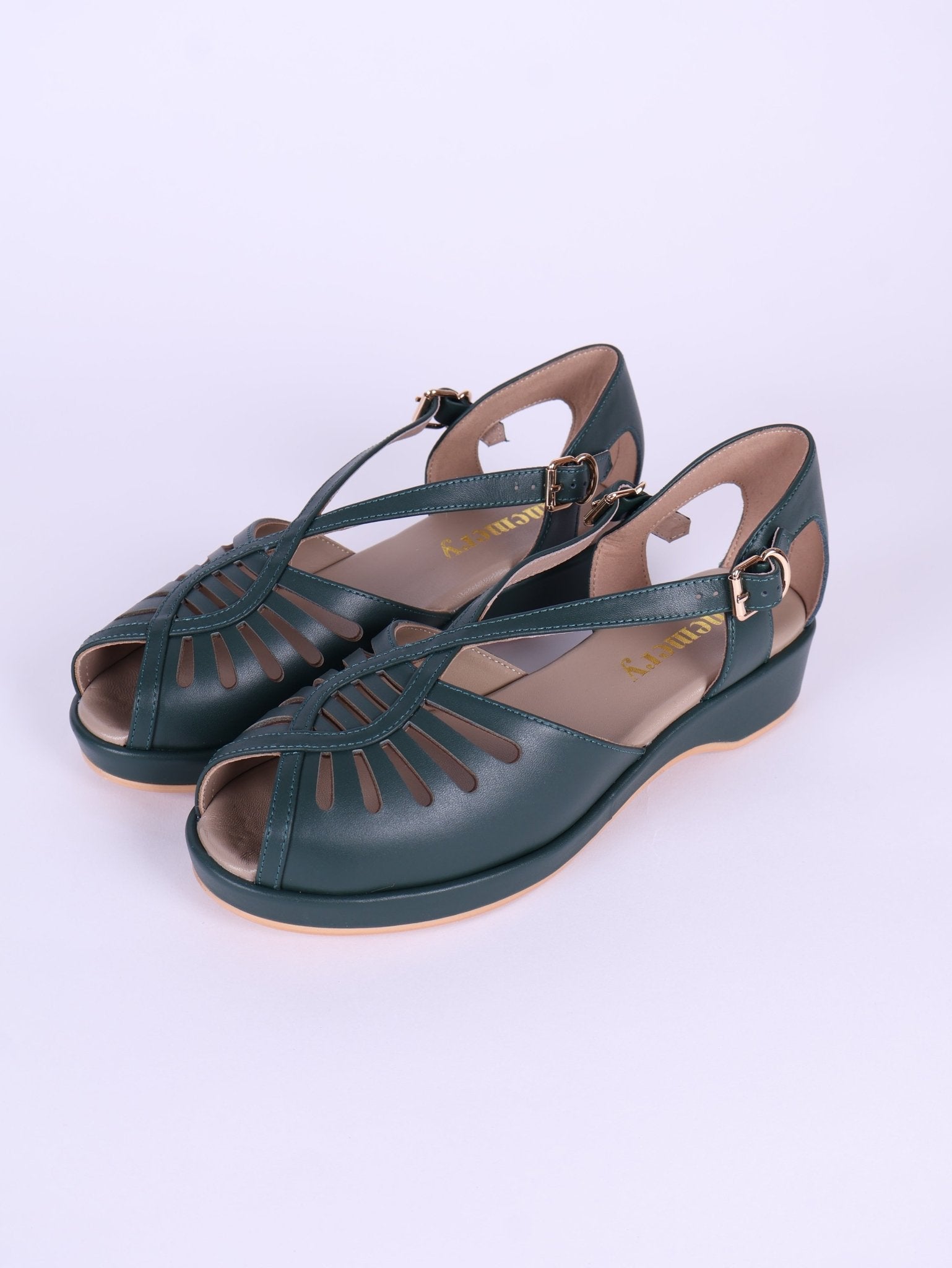 1940s summer sandals - Dark Green - Katharine