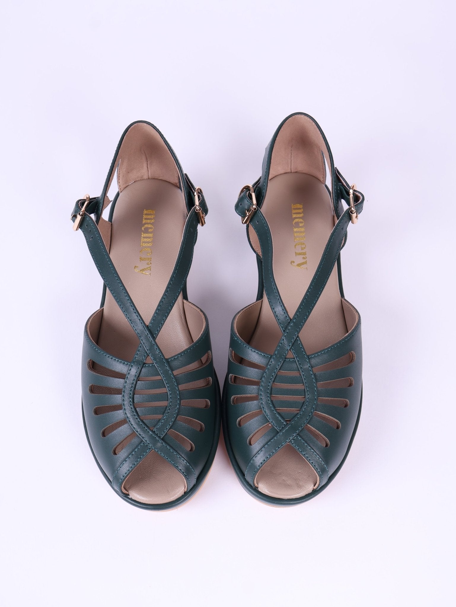 1940s summer sandals - Dark Green - Katharine