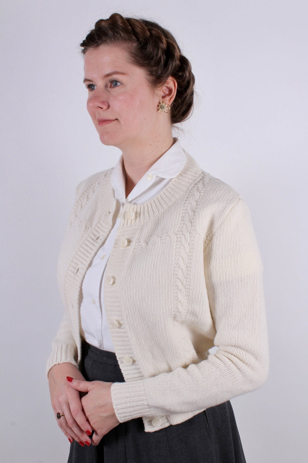 1940s vintage style cardigan - Off-White - Vera
