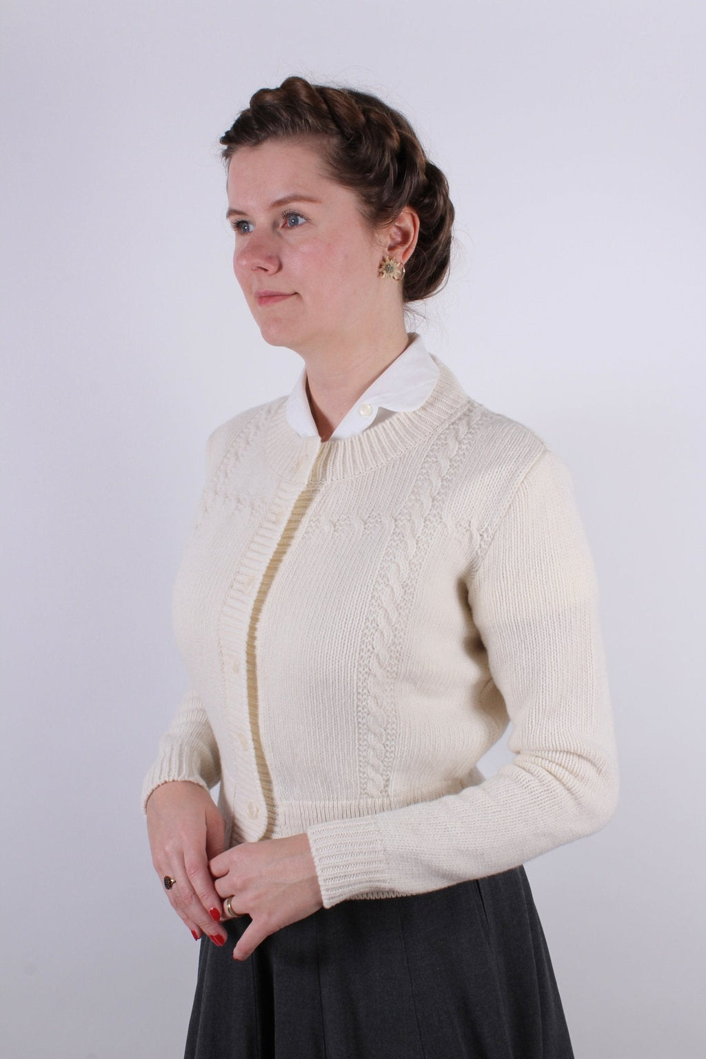1940s vintage style cardigan - Off-White - Vera