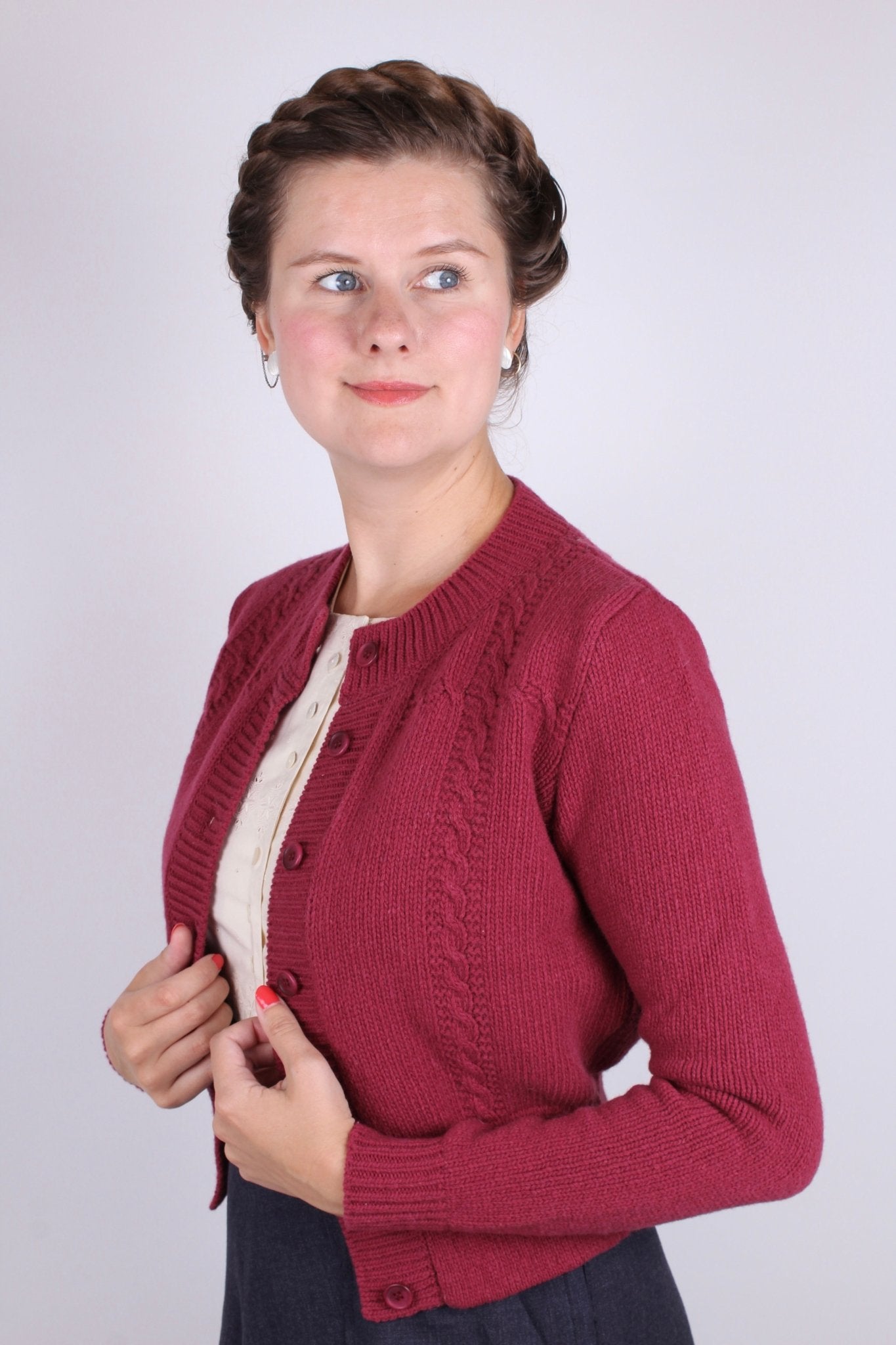 1940s vintage style cardigan - Raspberry- Vera