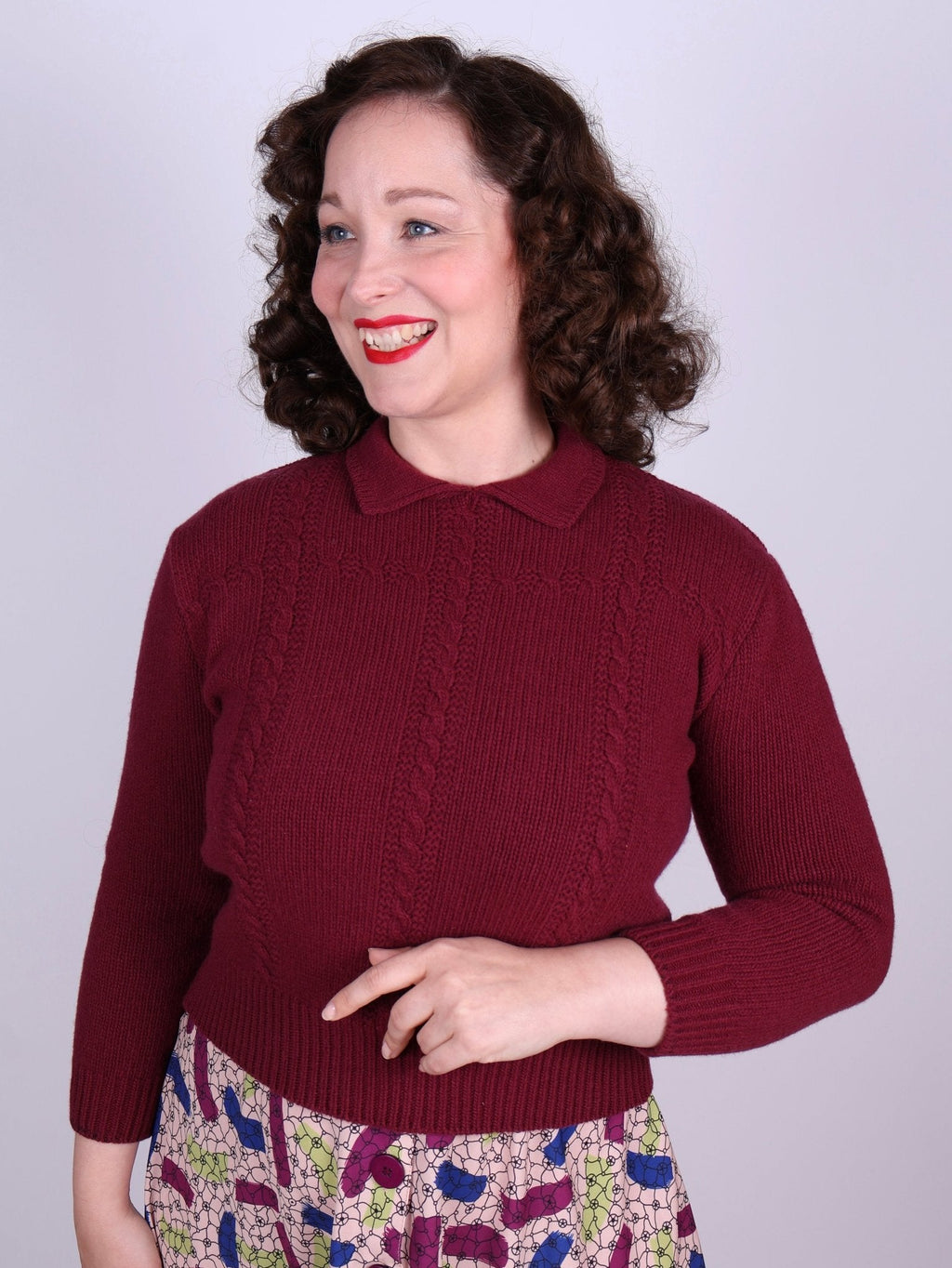 1940s vintage style pullover - Burgundy - Gertrud