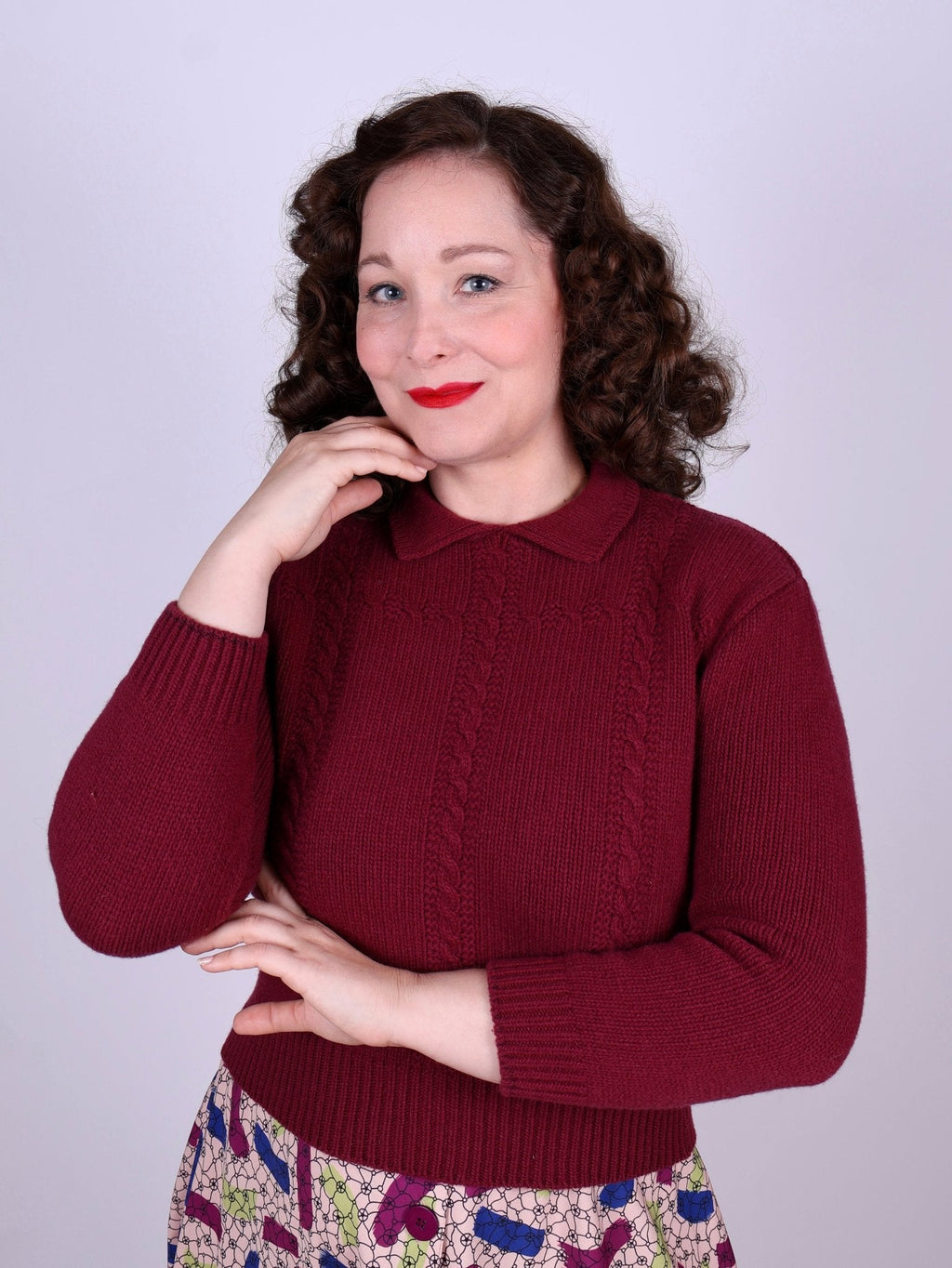 1940s vintage style pullover - Burgundy - Gertrud