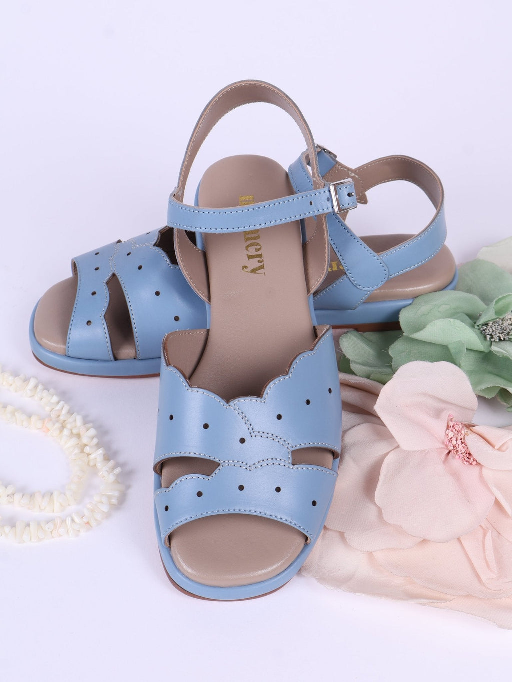 1950s sandals with claud-shaped pattern - Blue pastel- Joy