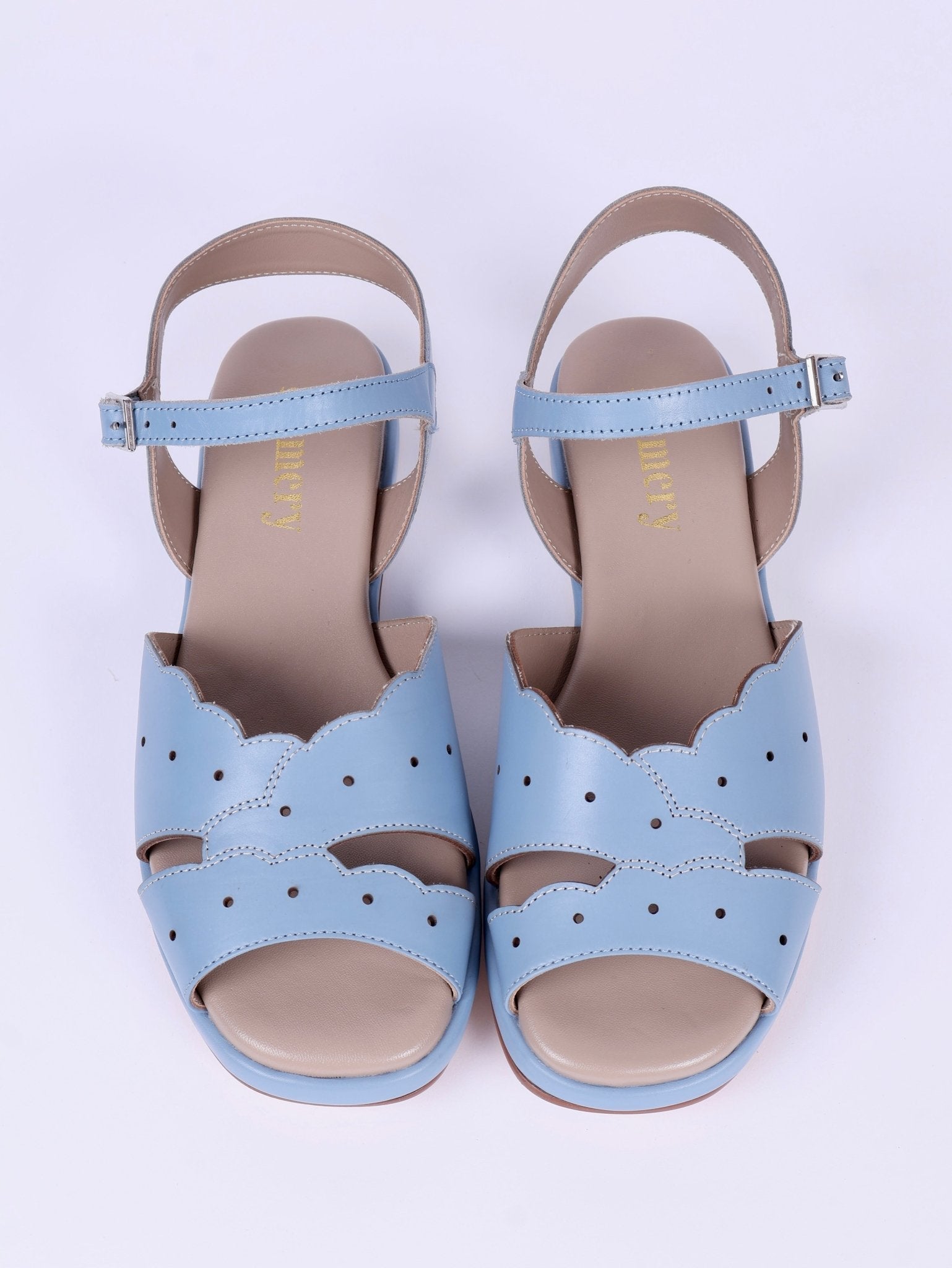 1950s sandals with claud-shaped pattern - Blue pastel- Joy
