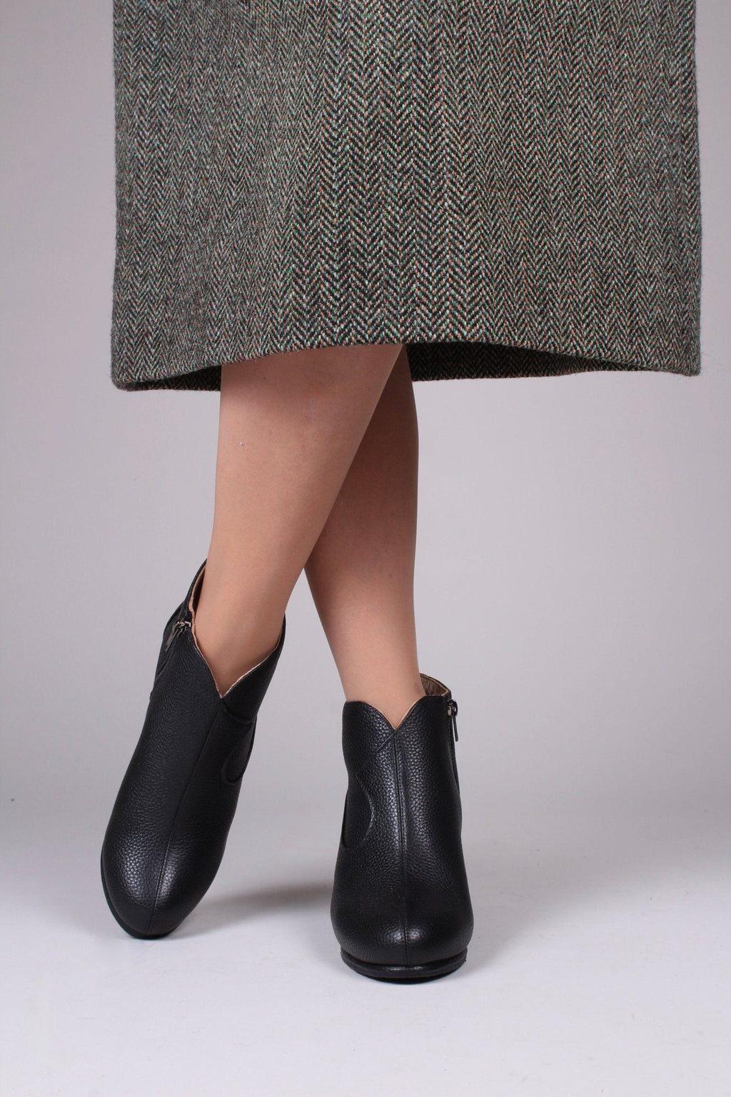 1950s high heel ankle boots with wool lining - Black - Laura