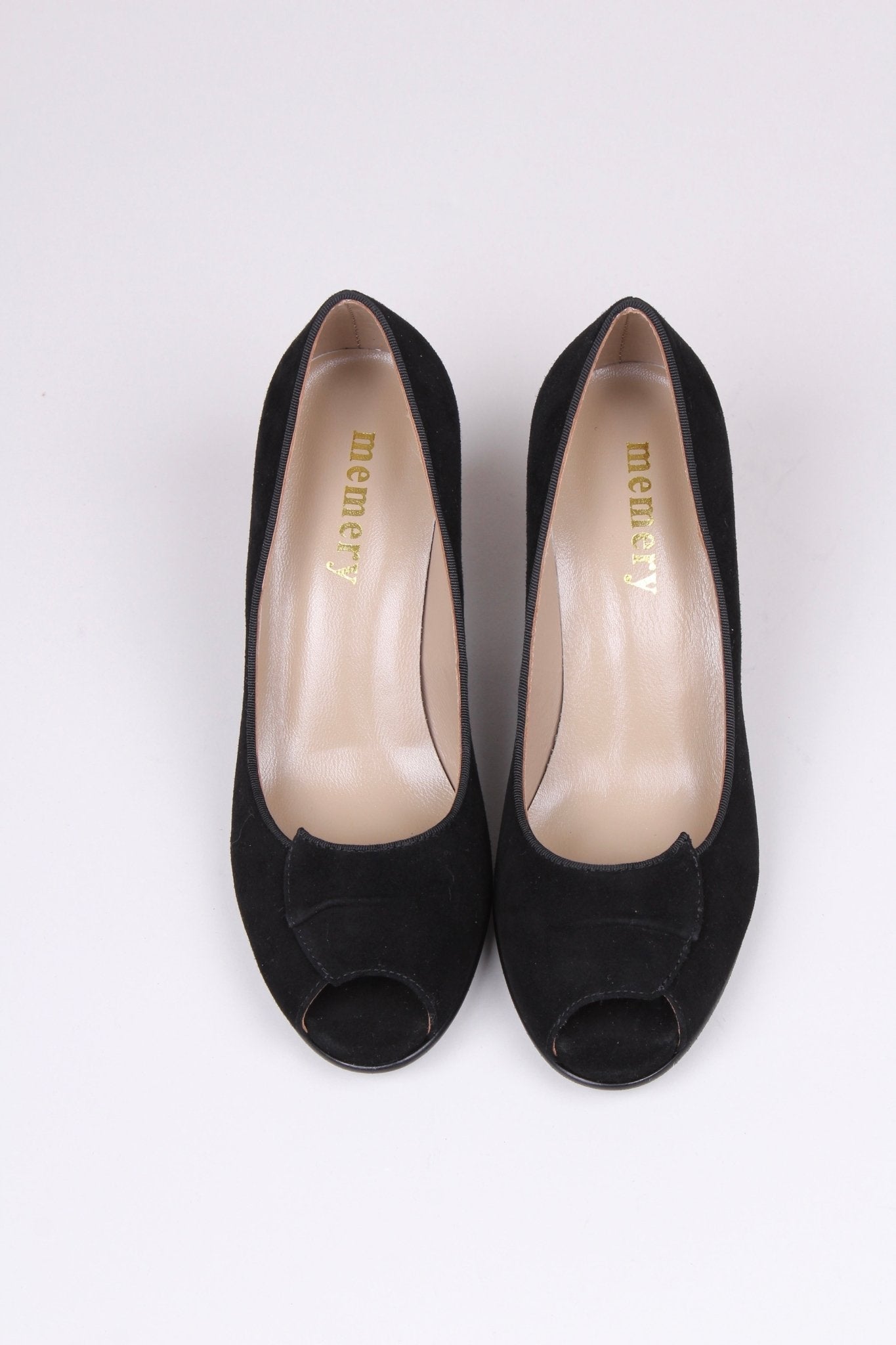 1940s suede high heel with peep toe- Black - Margaret