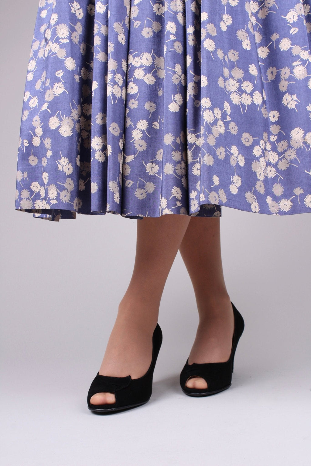 1940s suede high heel with peep toe- Black - Margaret