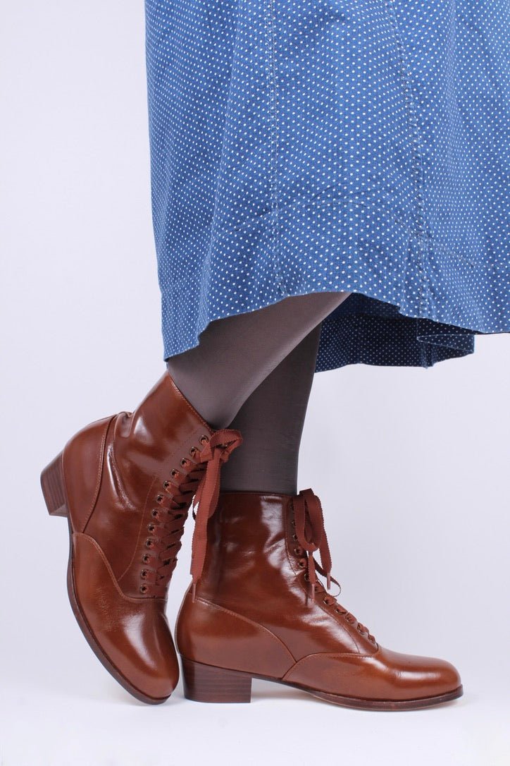 1910s / 1920s style everyday leather boot  - Brown - Britta