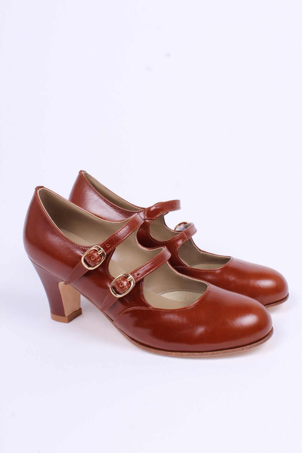 Early 30s pump with double ankle straps - Cognac brown - Judy