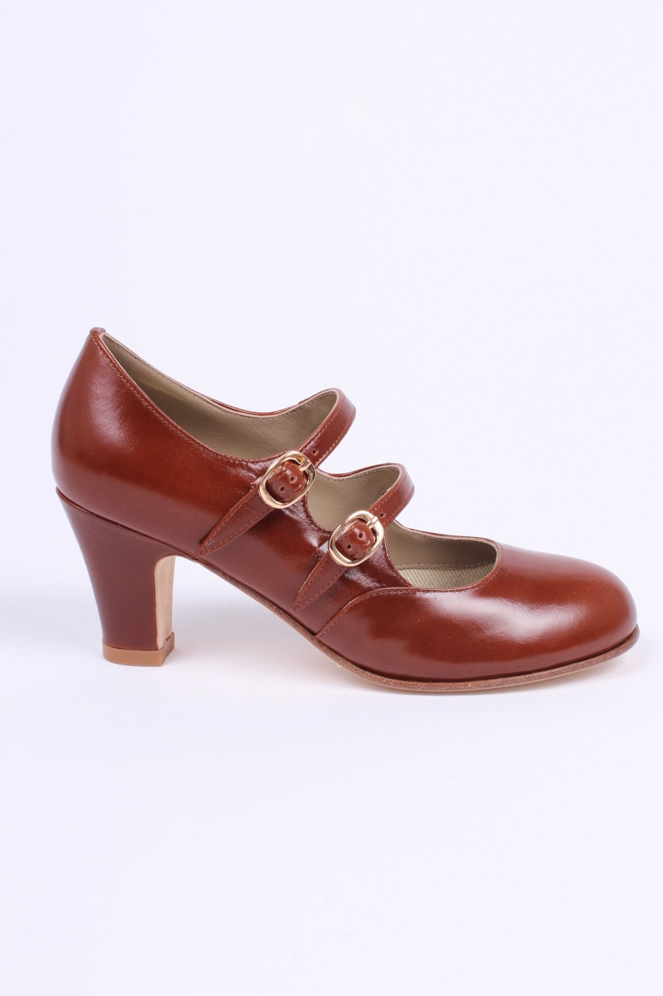 Early 30s pump with double ankle straps - Cognac brown - Judy
