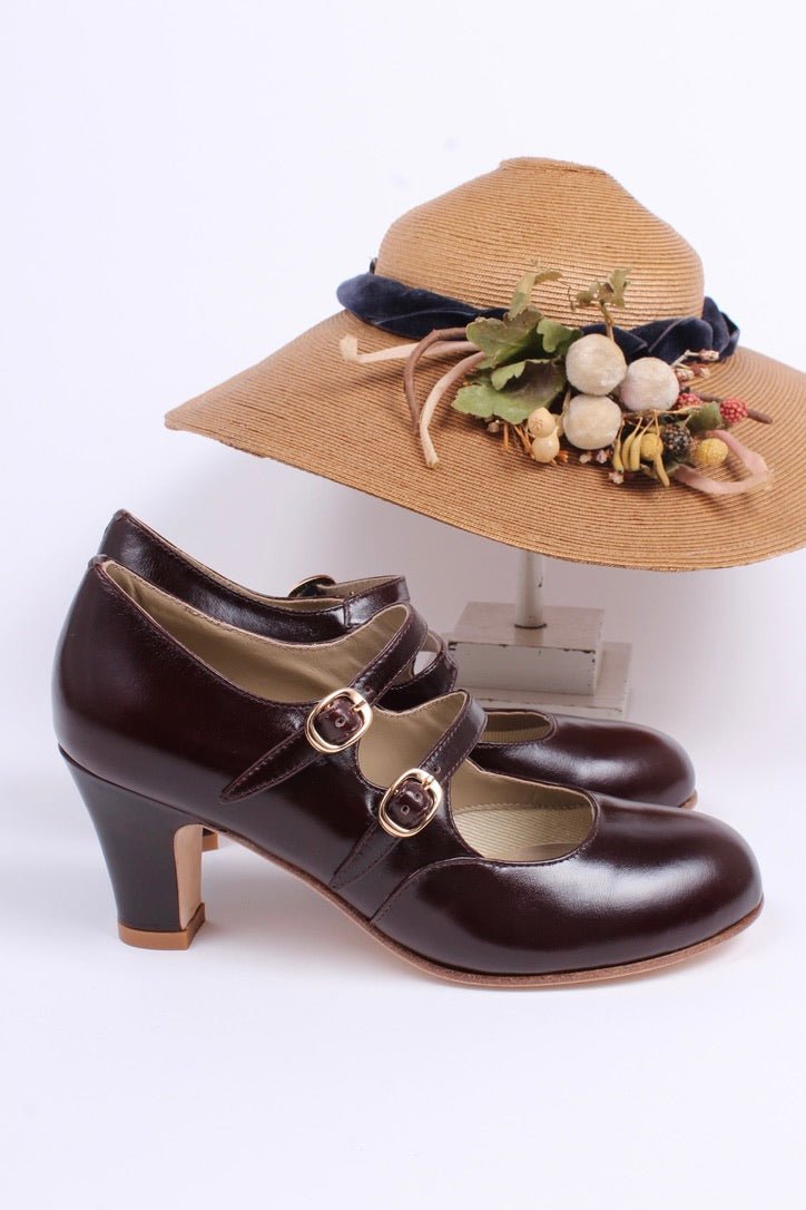 Early 30s pump with double ankle straps - Dark brown - Judy