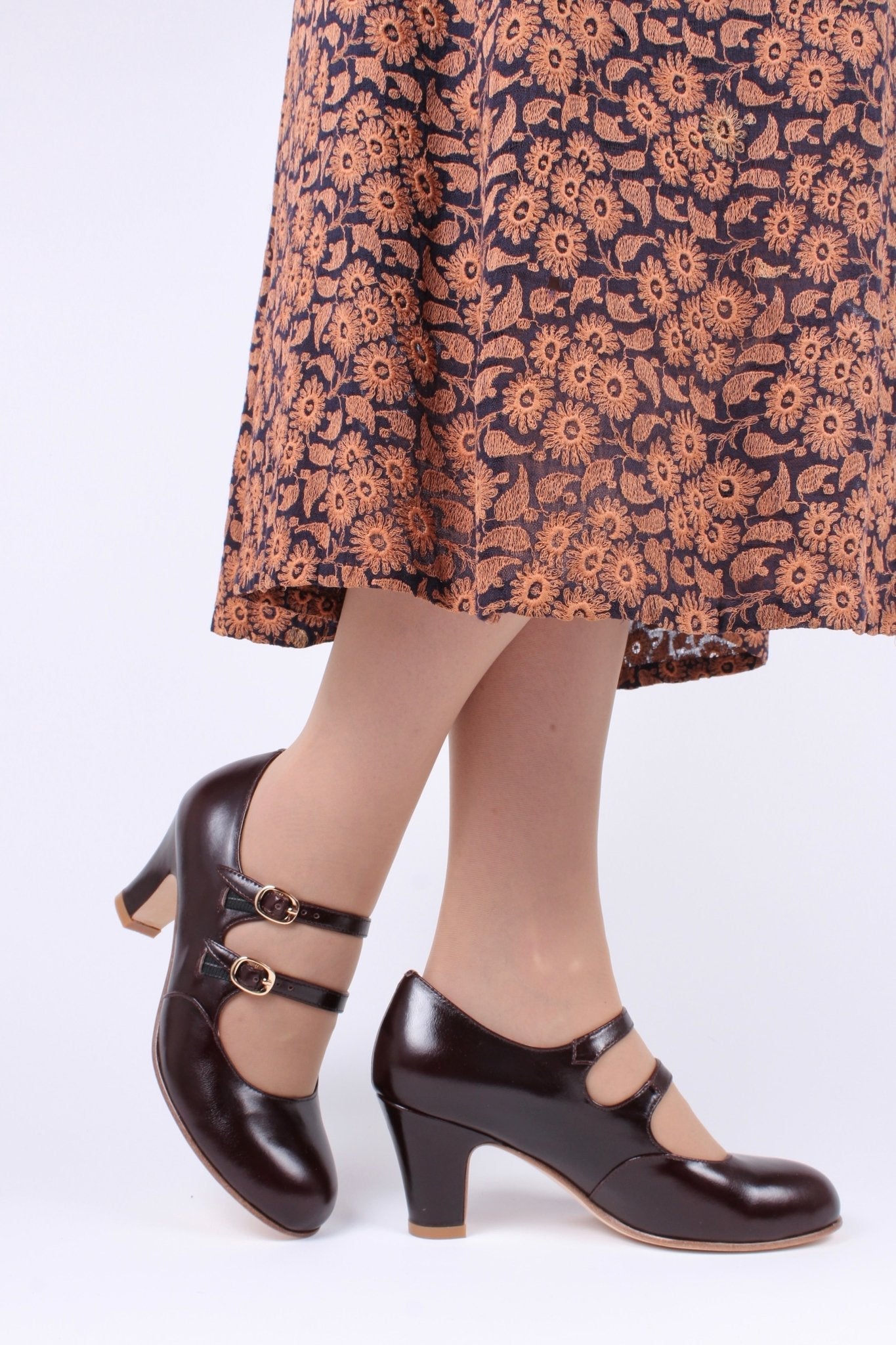 Early 30s pump with double ankle straps - Dark brown - Judy