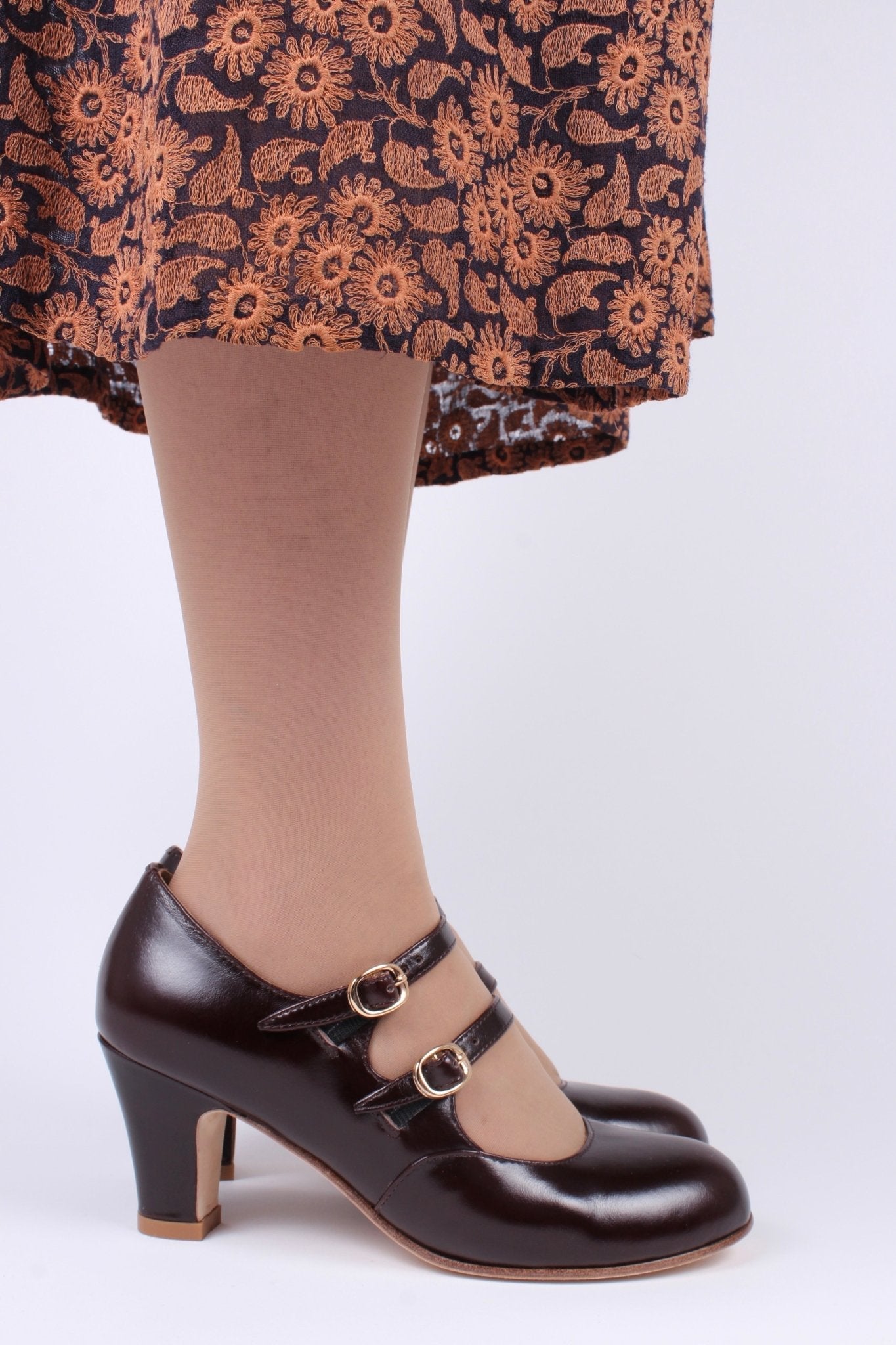 Early 30s pump with double ankle straps - Dark brown - Judy
