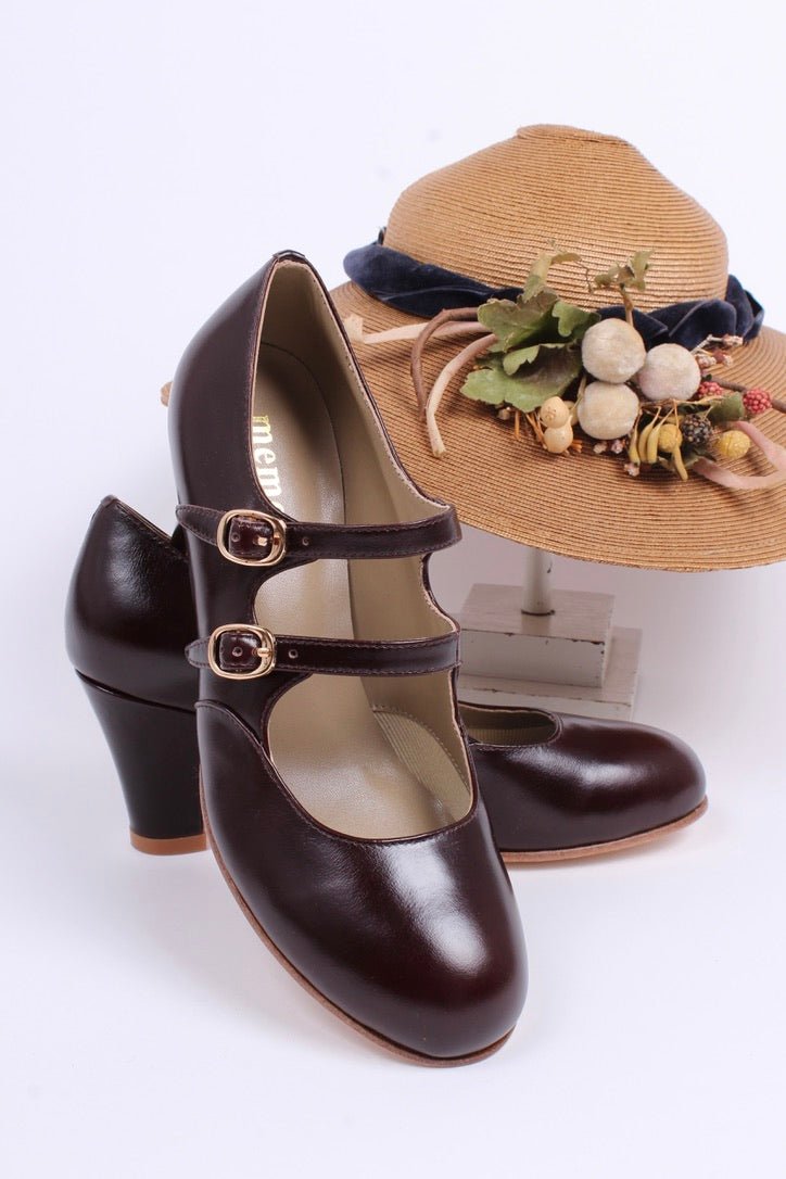 Early 30s pump with double ankle straps - Dark brown - Judy