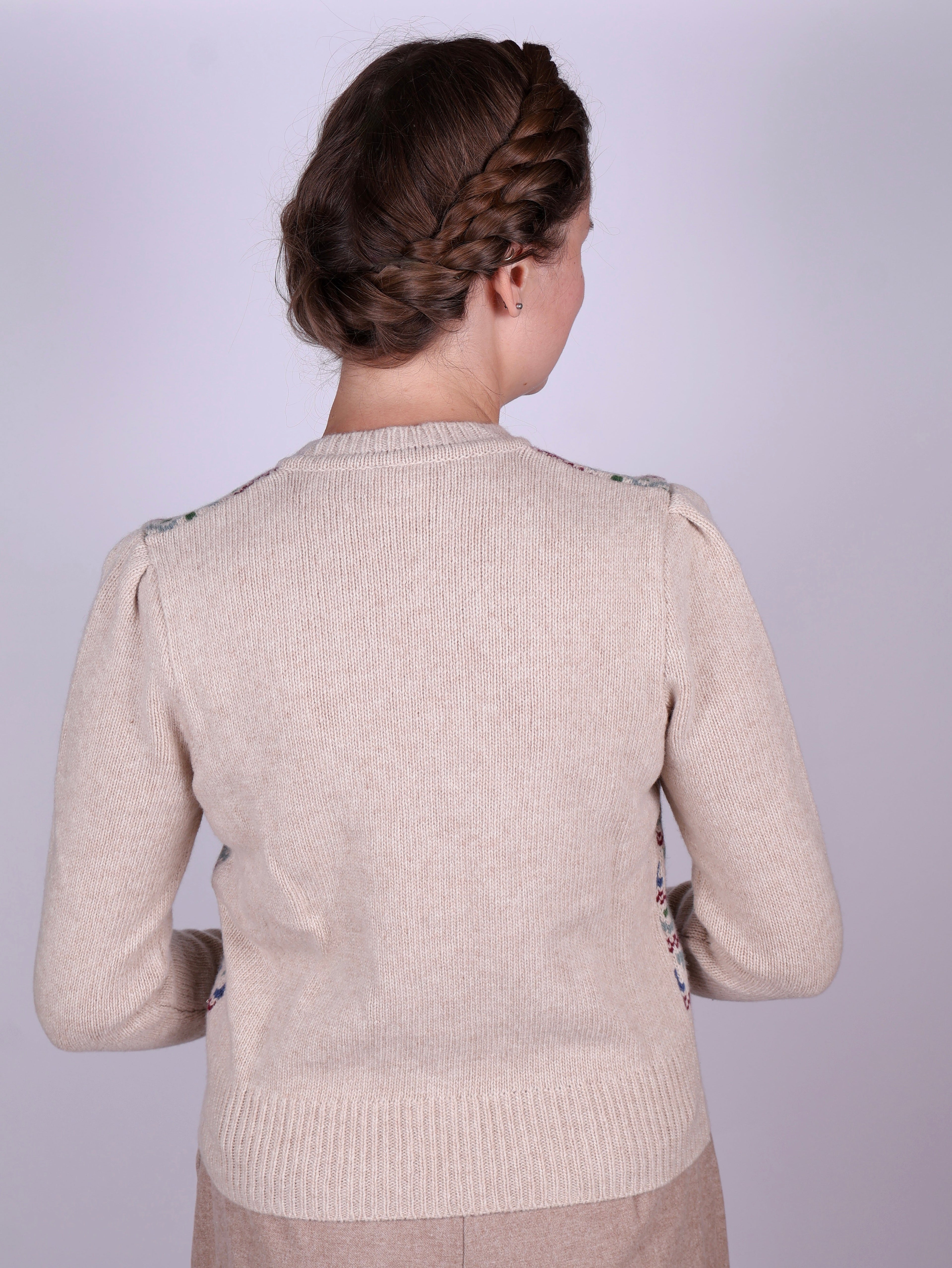 1940s vintage style cardigan - Merino - Cream with pattern - Rosemary