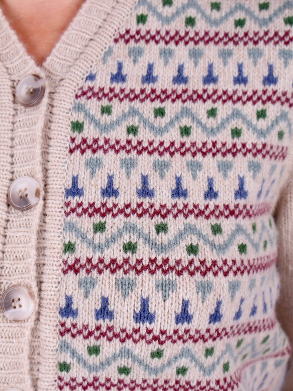 1940s vintage style cardigan - Merino - Cream with pattern - Rosemary