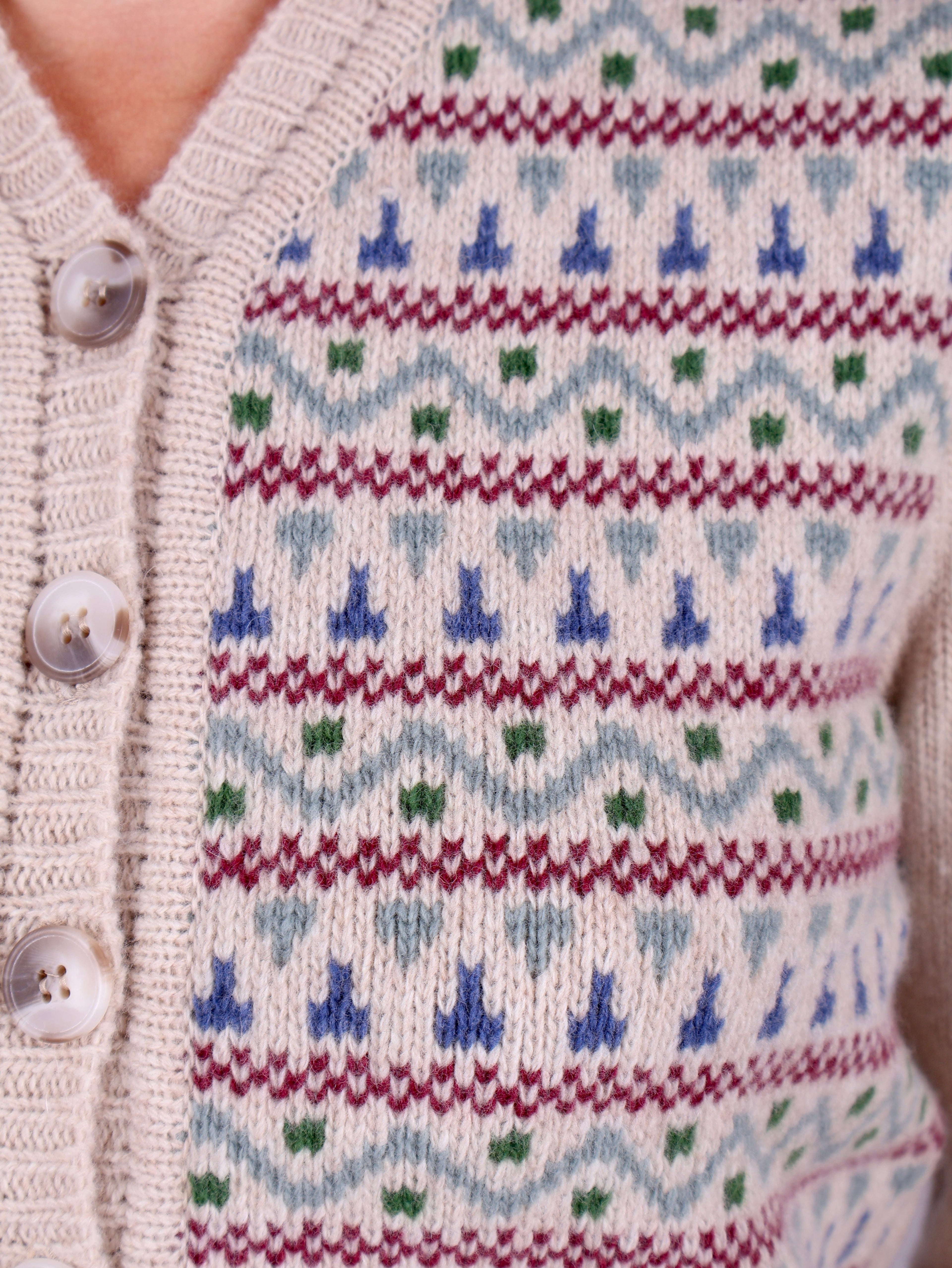 1940s vintage style cardigan - Merino - Cream with pattern - Rosemary