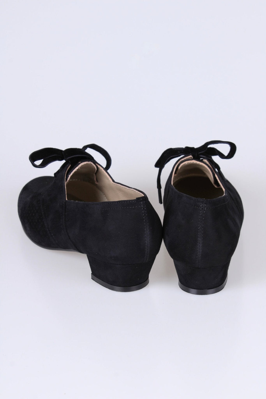 40s Derby shoes in suede - Low heel - Black -Esther