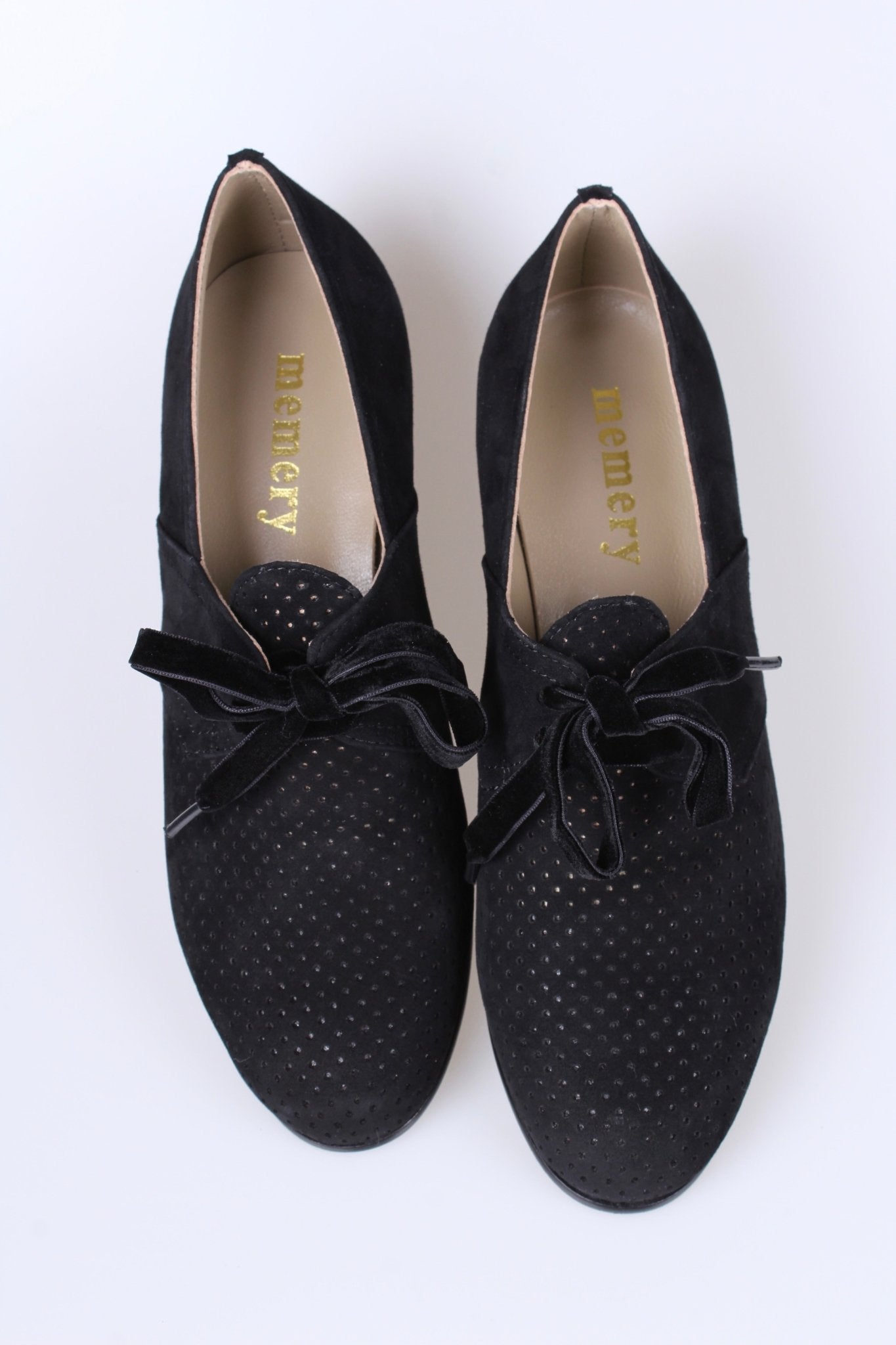 40s Derby shoes in suede - Low heel - Black -Esther