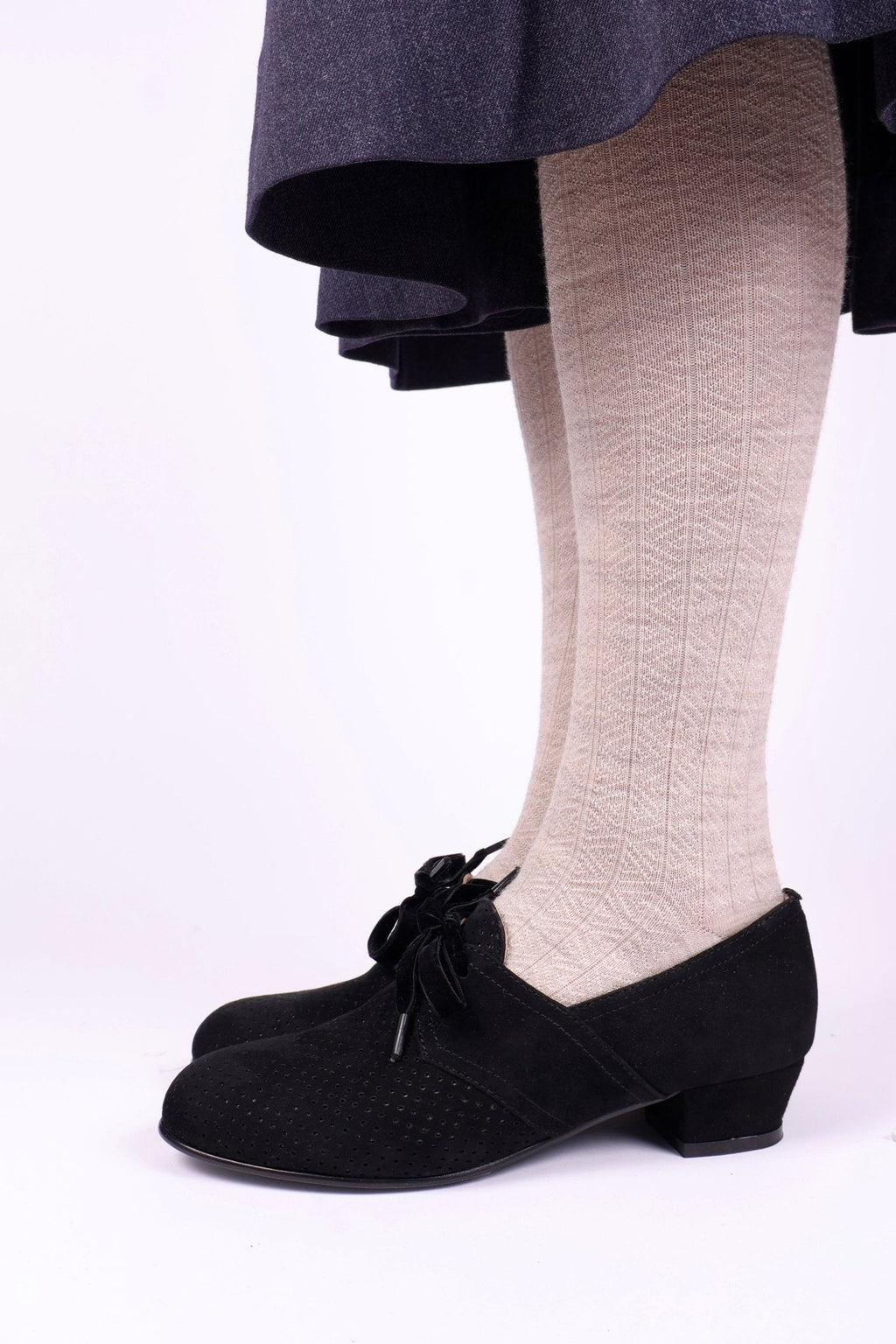 40s Derby shoes in suede - Low heel - Black -Esther