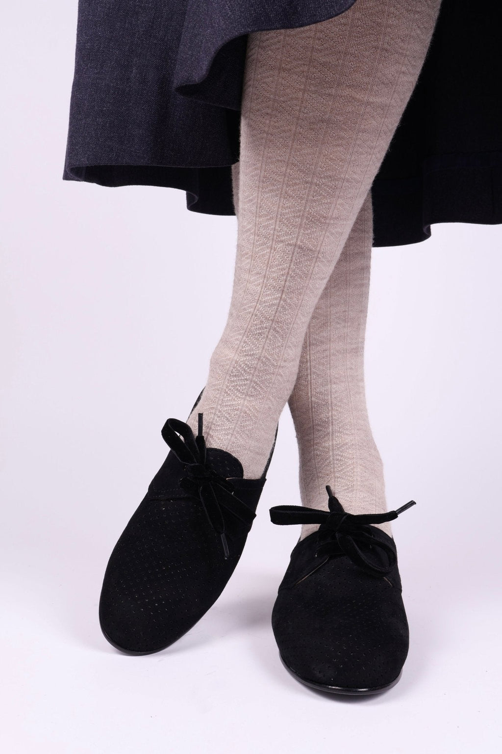 40s Derby shoes in suede - Low heel - Black -Esther