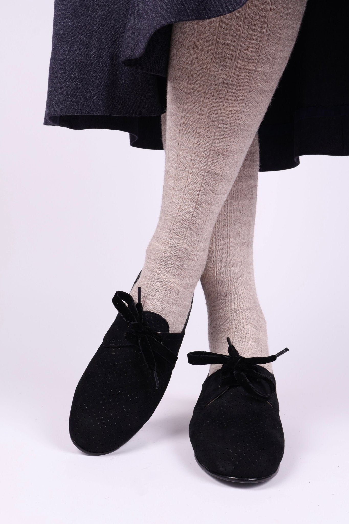 40s Derby shoes in suede - Low heel - Black -Esther
