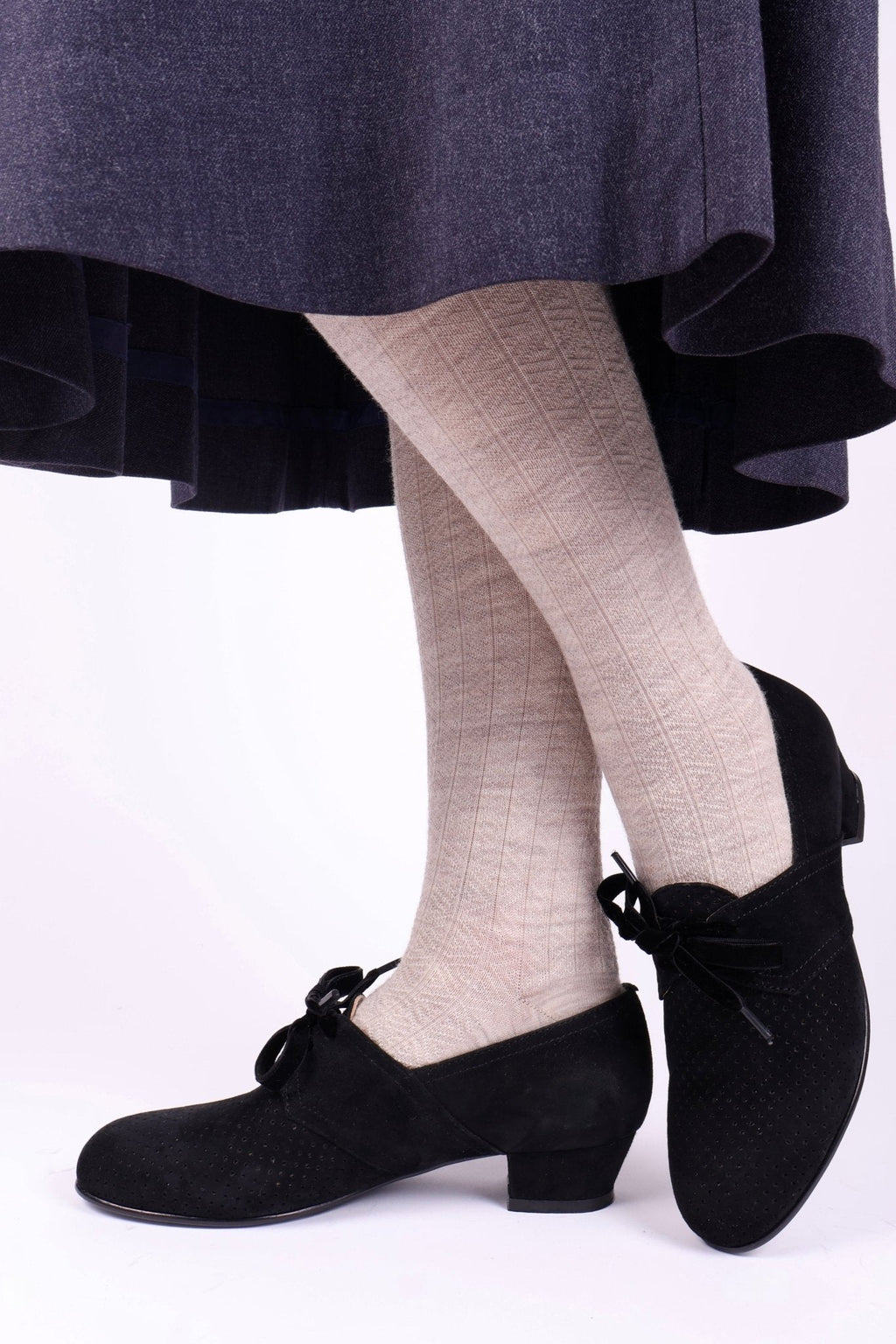 40s Derby shoes in suede - Low heel - Black -Esther