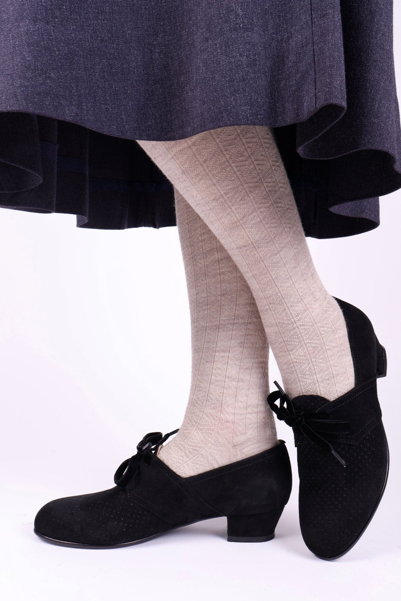 40s Derby shoes in suede - Low heel - Black -Esther